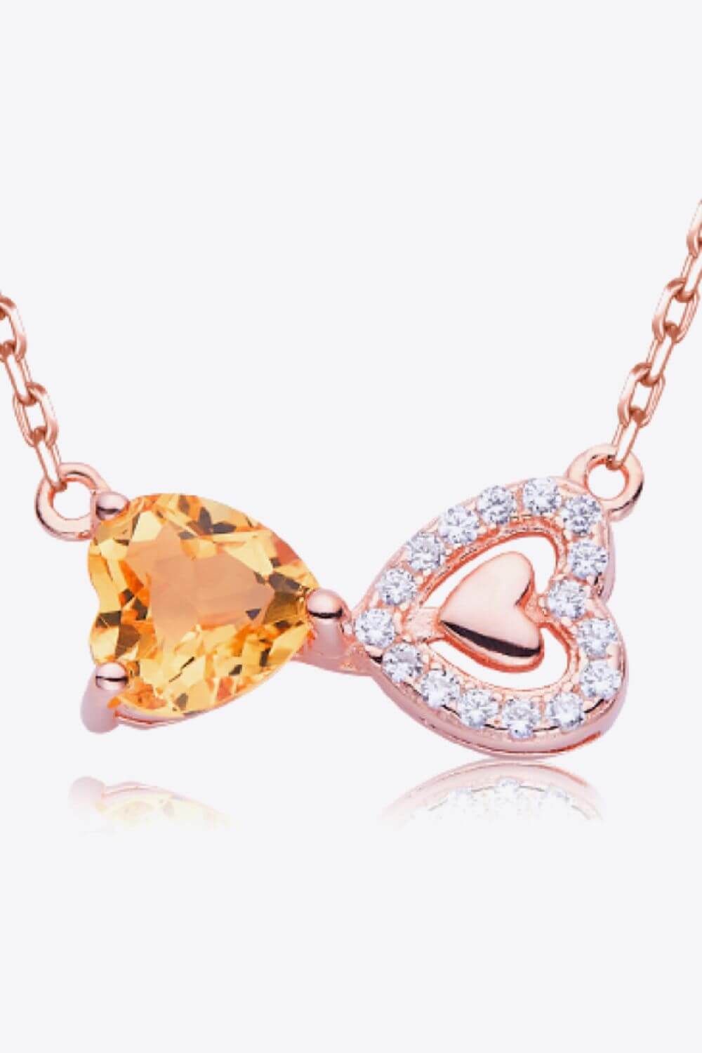 Citrine heart necklace in 925 sterling silver with 18K rose gold plating and zircon accents on a delicate chain.