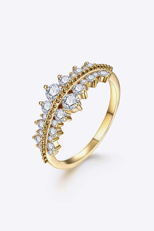 Elegant 18K gold-plated moissanite ring in minimalist design, features sparkling gemstones set on 925 sterling silver band.