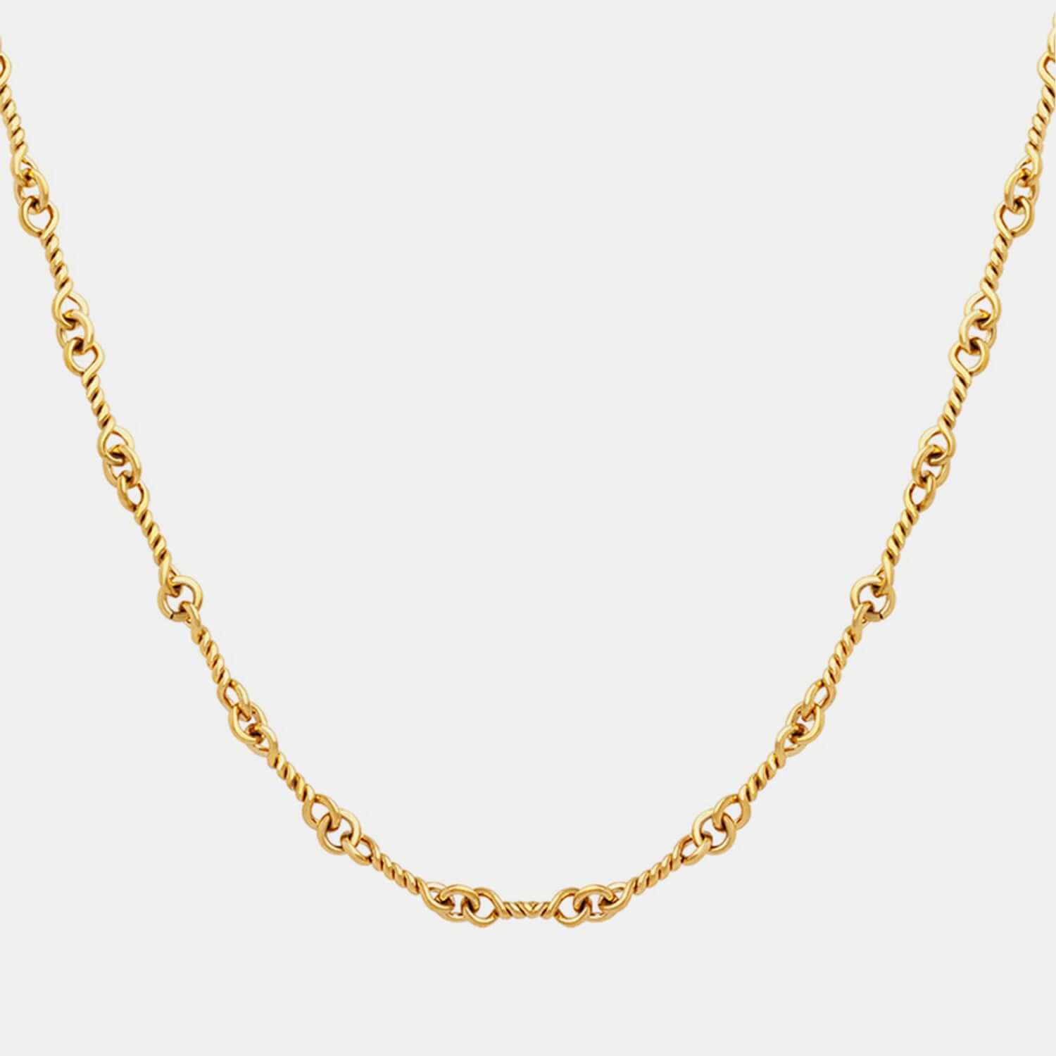 Titanium steel chain link necklace, 18K gold-plated, 15.7-inch length with 2-inch extension, elegant and corrosion-resistant design.