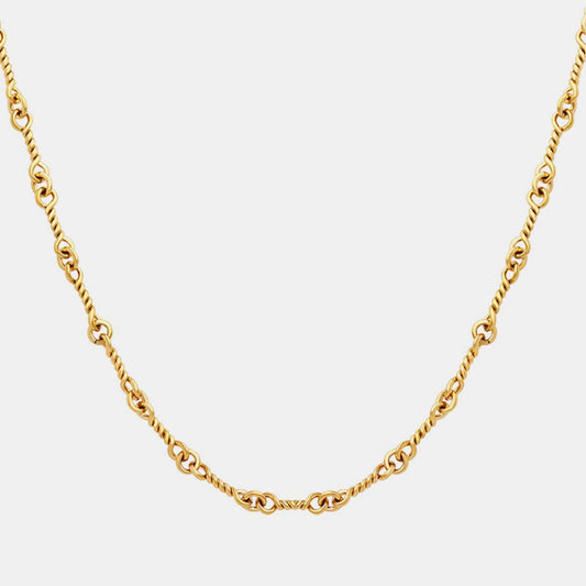 Titanium steel chain link necklace, 18K gold-plated, 15.7-inch length with 2-inch extension, elegant and corrosion-resistant design.