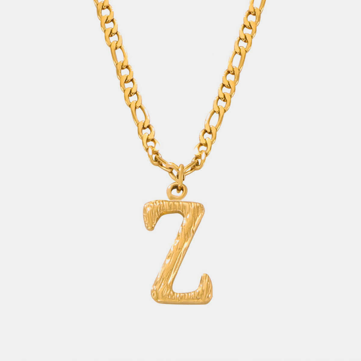 18K gold-plated titanium steel letter Z pendant necklace with chain length of 15 inches and 2-inch extension chain.