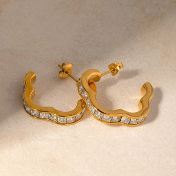 Stainless Steel Inlaid Zircon C-Hoop Earrings - STUFF TREND