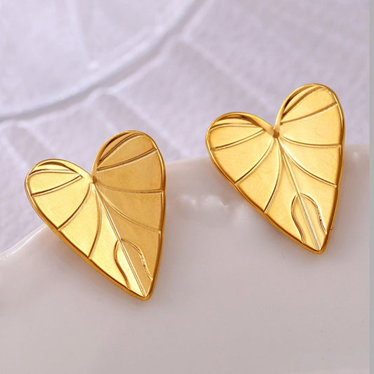 Stainless Steel Heart Leaf Stud Earring