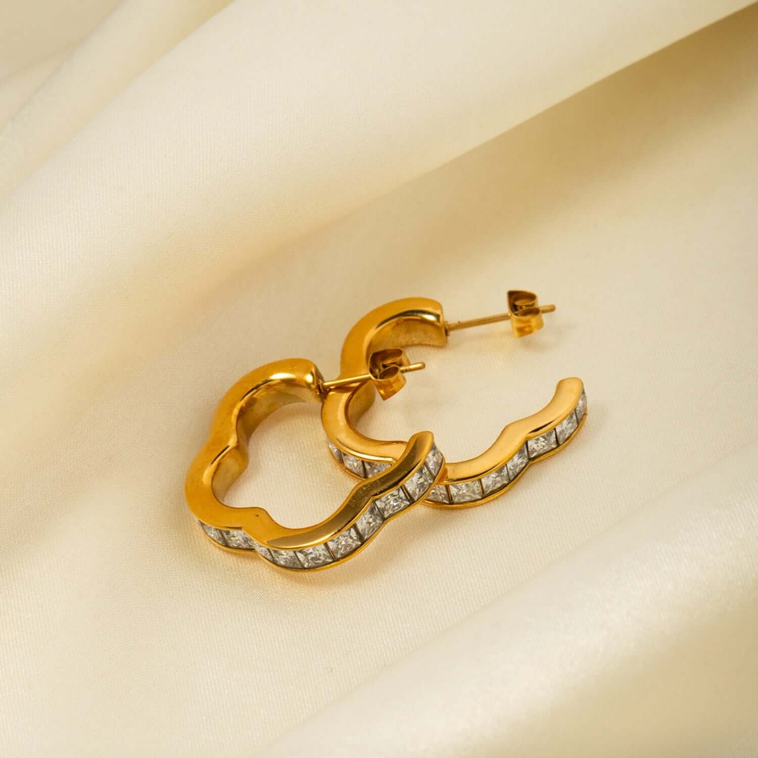 Stainless Steel Inlaid Zircon C-Hoop Earrings - STUFF TREND