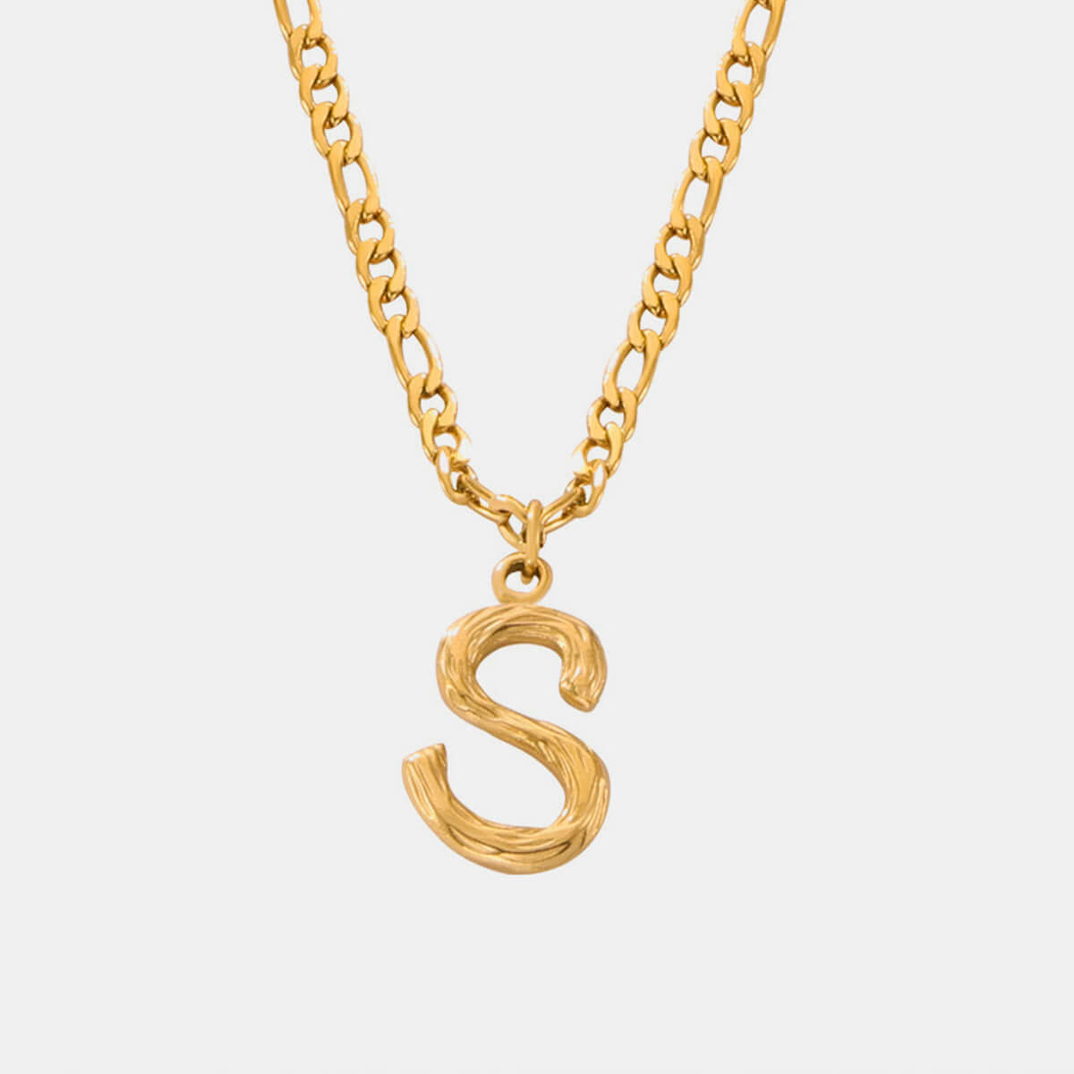 18K gold-plated titanium steel letter "S" pendant necklace with 15-inch chain and 2-inch extension