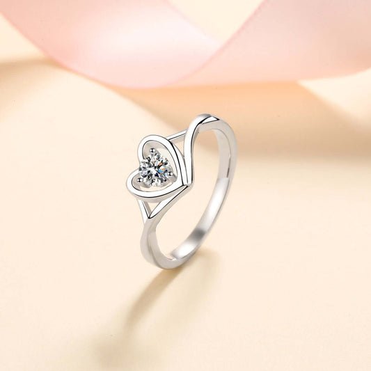 Moissanite Heart 925 Sterling Silver Ring with 0.3 Carat Stone Elegant Jewelry Piece