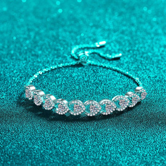 Elegant 1 Carat Moissanite Bracelet in 925 Sterling Silver, Sparkling Design on Turquoise Background, Perfect for Special Occasions