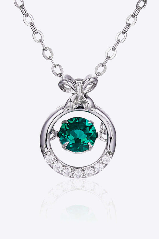 Modern lab-grown emerald pendant necklace with platinum-plated sterling silver and zircon detailing, chain length 15.7 inches.