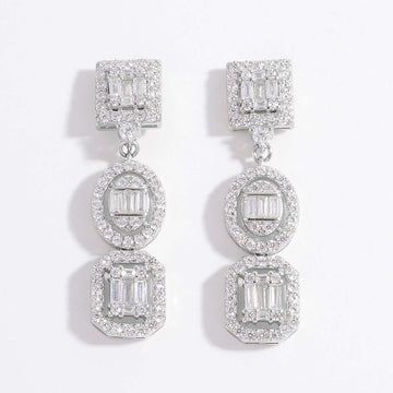 Elegant 925 sterling silver inlaid zircon earrings with sparkling design, perfect for special occasions.