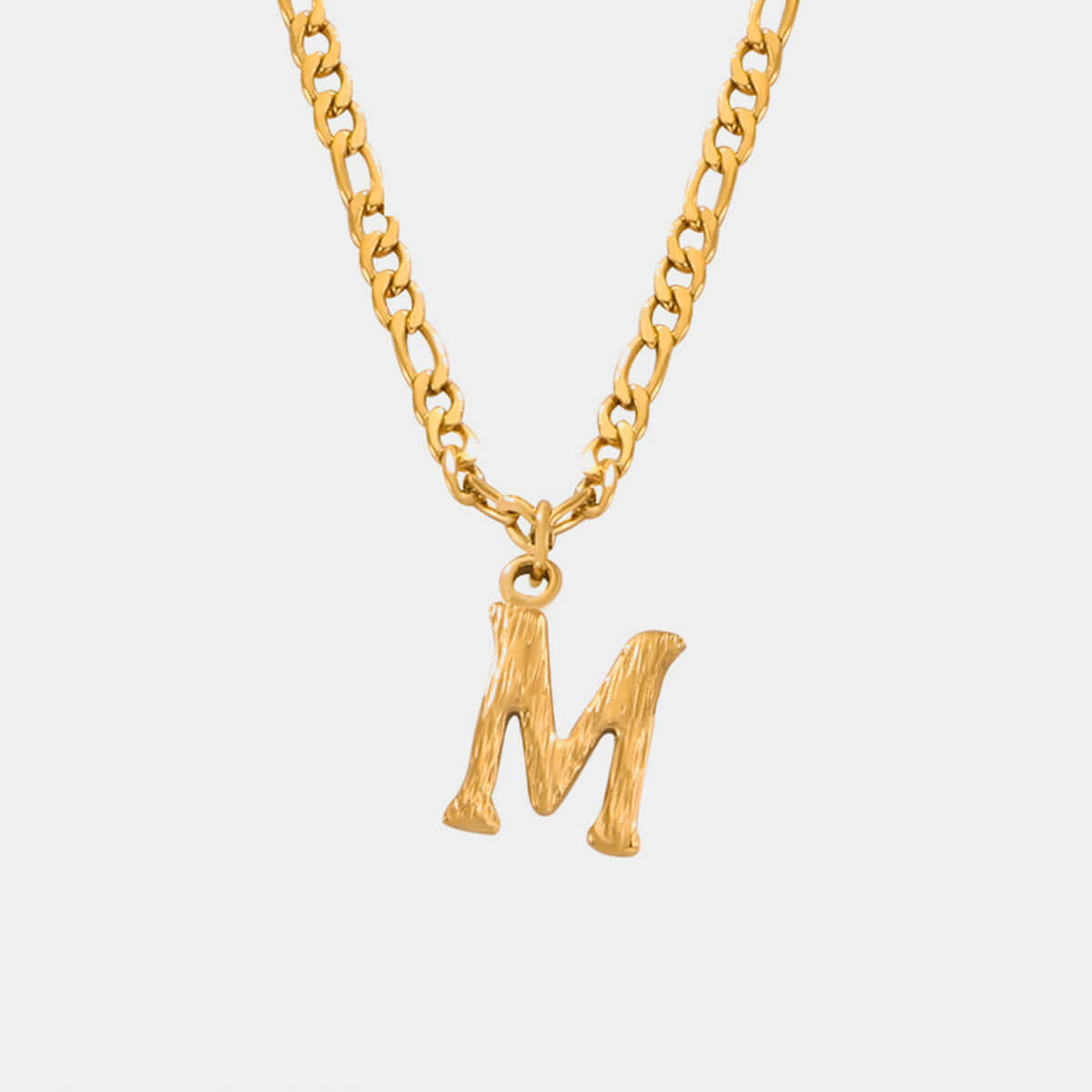 18K Gold-Plated Titanium Steel Letter M Pendant Necklace with 15-inch Chain and 2-inch Extension