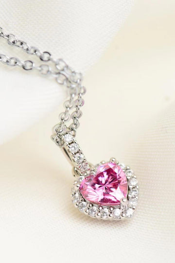 pink  Moissanite Heart Pendant Necklace