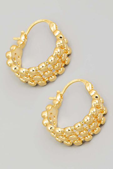 Fame Metallic Bead Pincatch Hoop Earrings