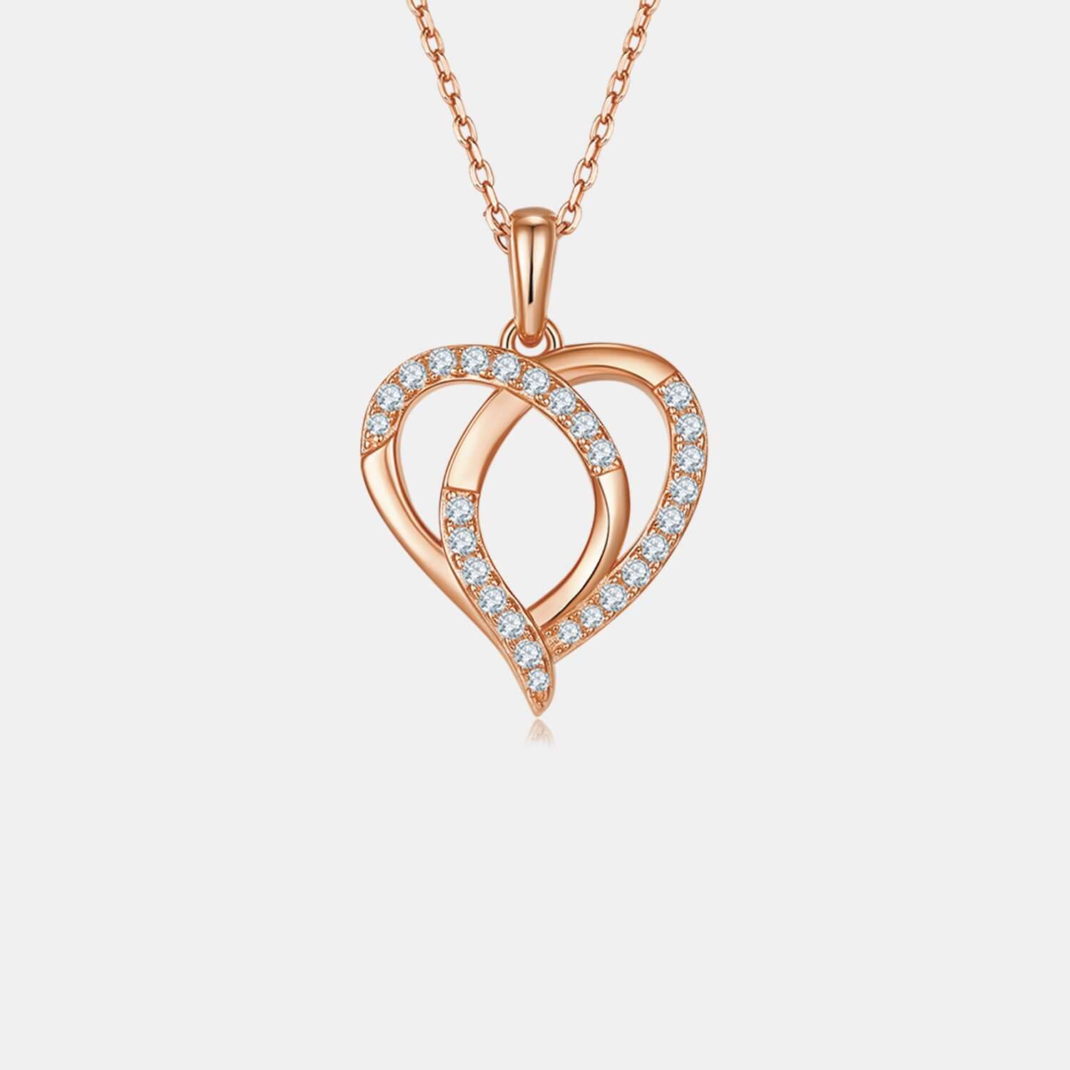 Moissanite 925 sterling silver heart-shaped necklace, rose gold-plated, with sparkling gemstones, elegant and stylish jewelry.