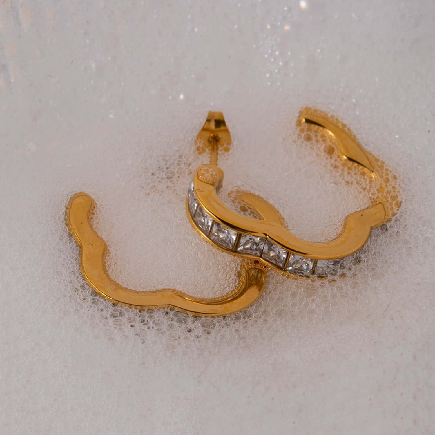 Stainless Steel Inlaid Zircon C-Hoop Earrings - STUFF TREND