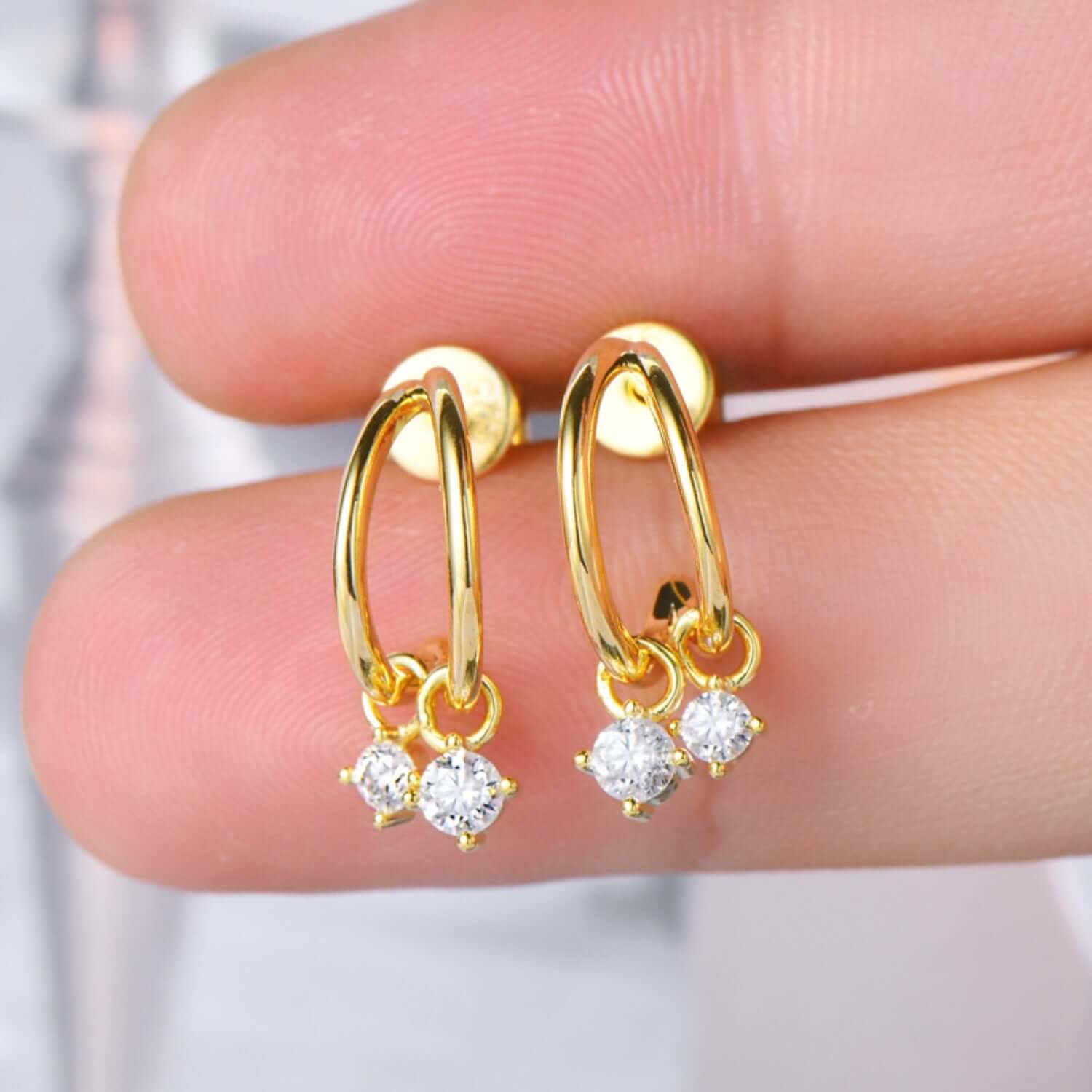 18K gold-plated C-hoop earrings with moissanite stones, crafted from 925 sterling silver.