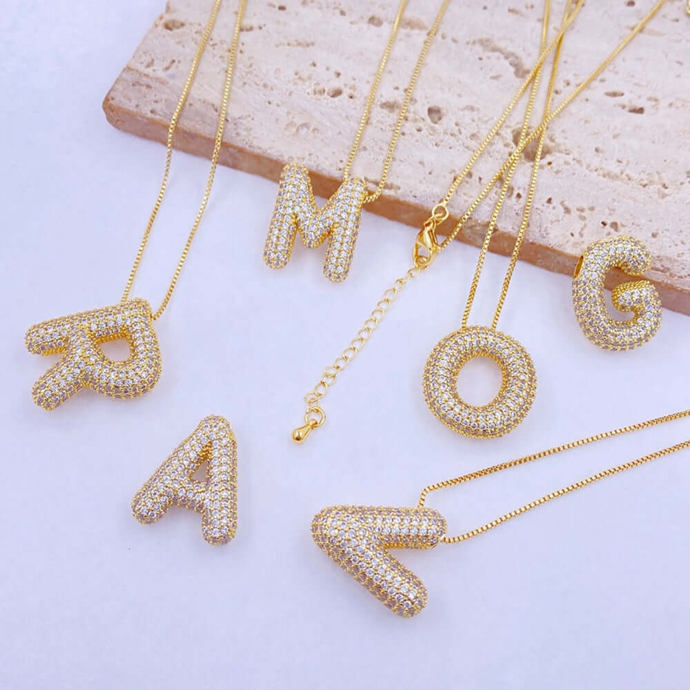 Inlaid Zircon Bubble Initial Necklace - STUFF TREND