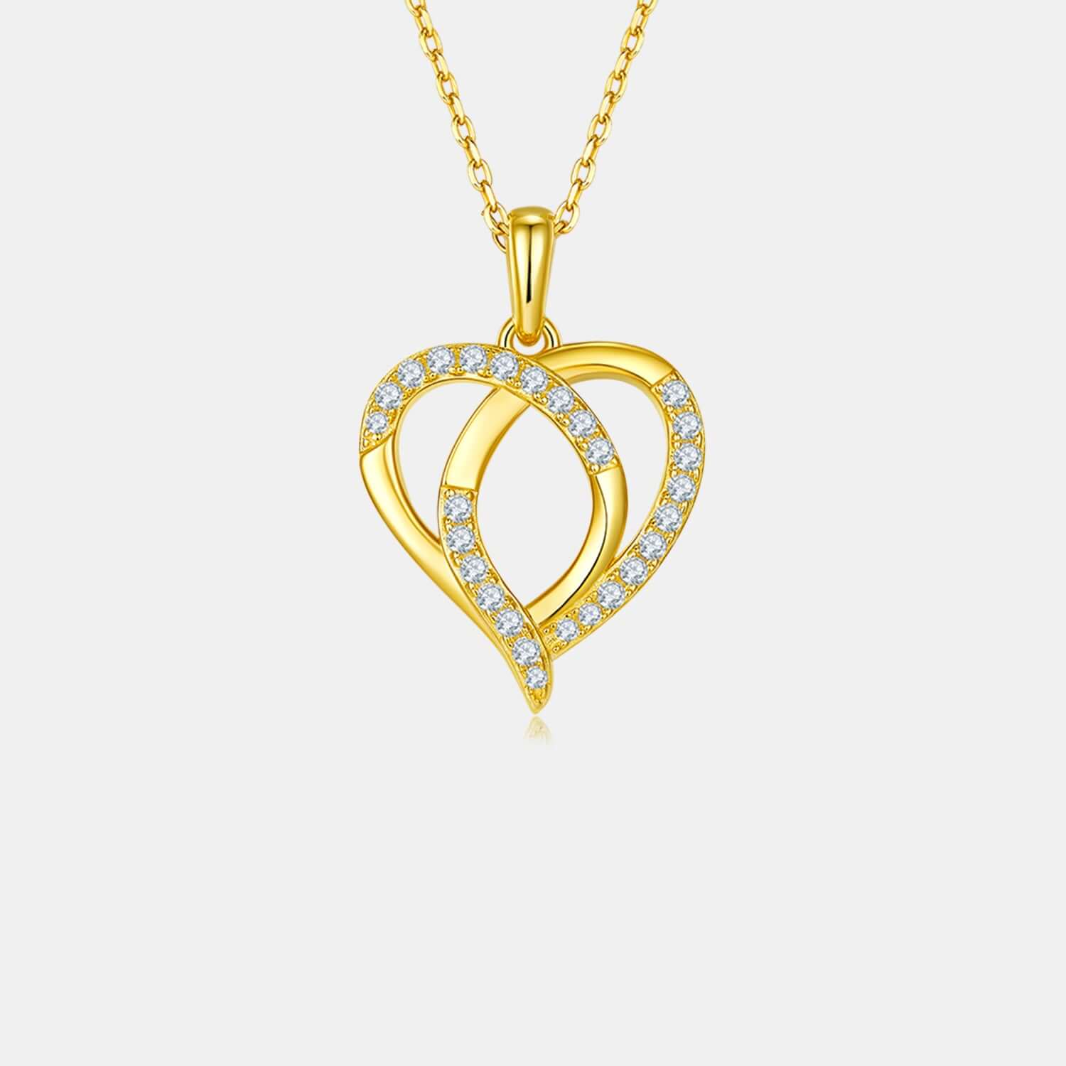 Moissanite 925 sterling silver heart shape necklace with gold plating, featuring sparkling stones on a delicate chain.