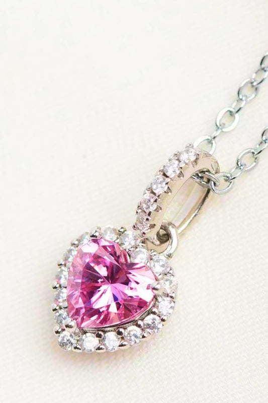 pink  Moissanite Heart Pendant Necklace