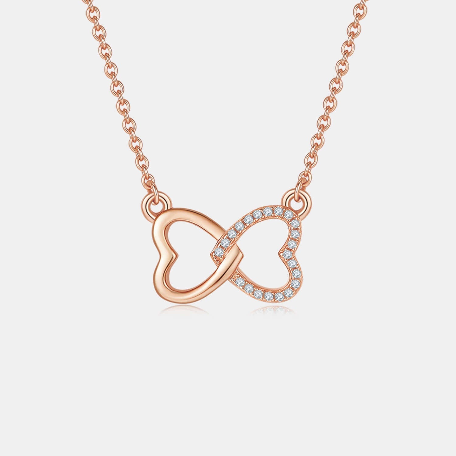 Moissanite 925 sterling silver heart bow necklace, rose gold-plated, delicate design, perfect gift for her, elegant jewelry piece