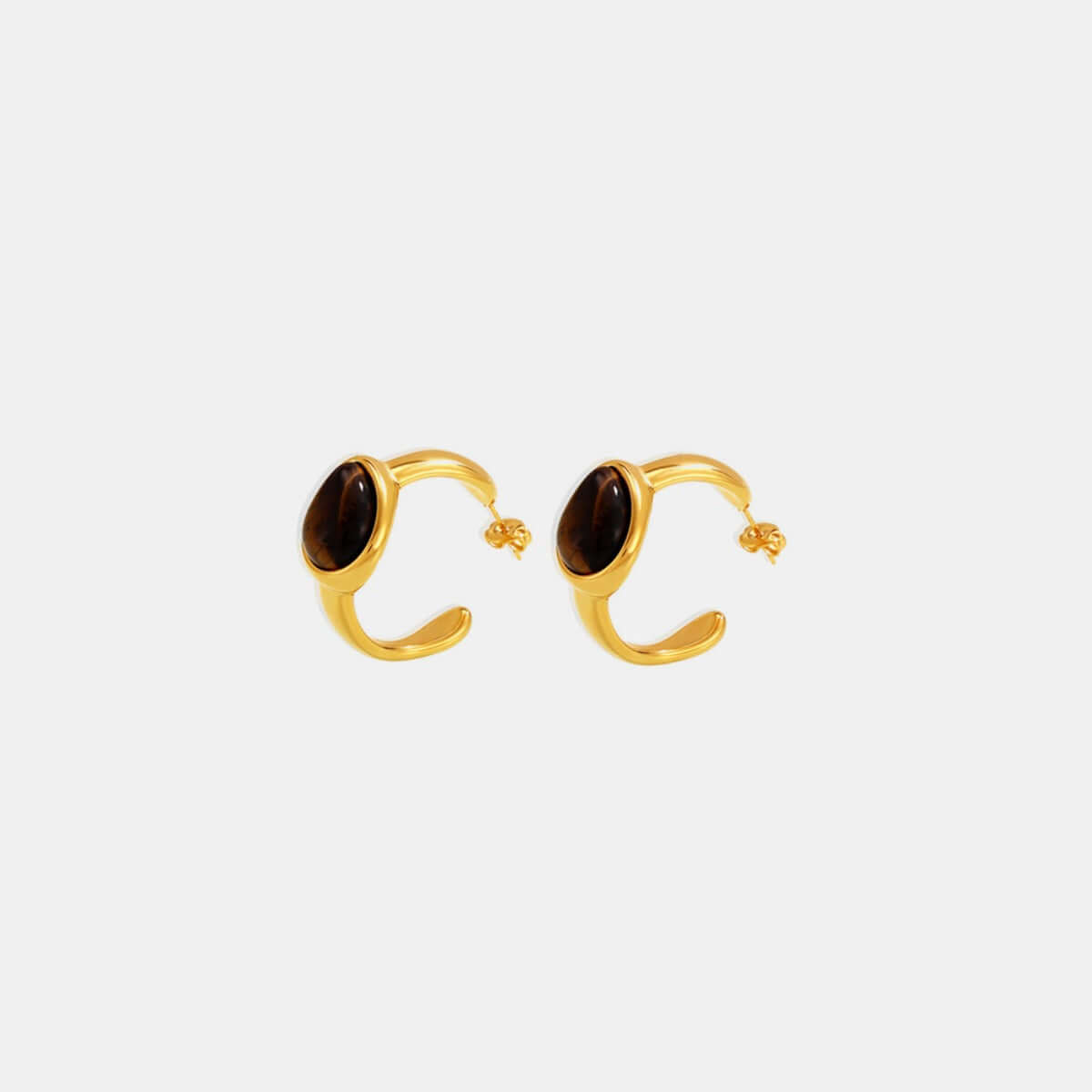 Stainless Steel Natural Tiger's Eye C-Hoop Earrings - STUFF TREND