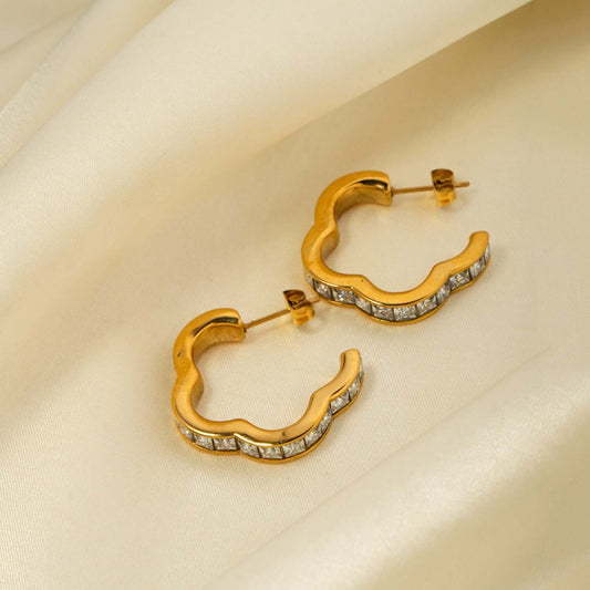 Stainless Steel Inlaid Zircon C-Hoop Earrings - STUFF TREND