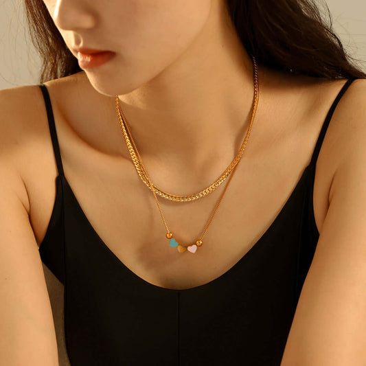 18K Gold-Plated Double Layered Heart Necklace - STUFF TREND