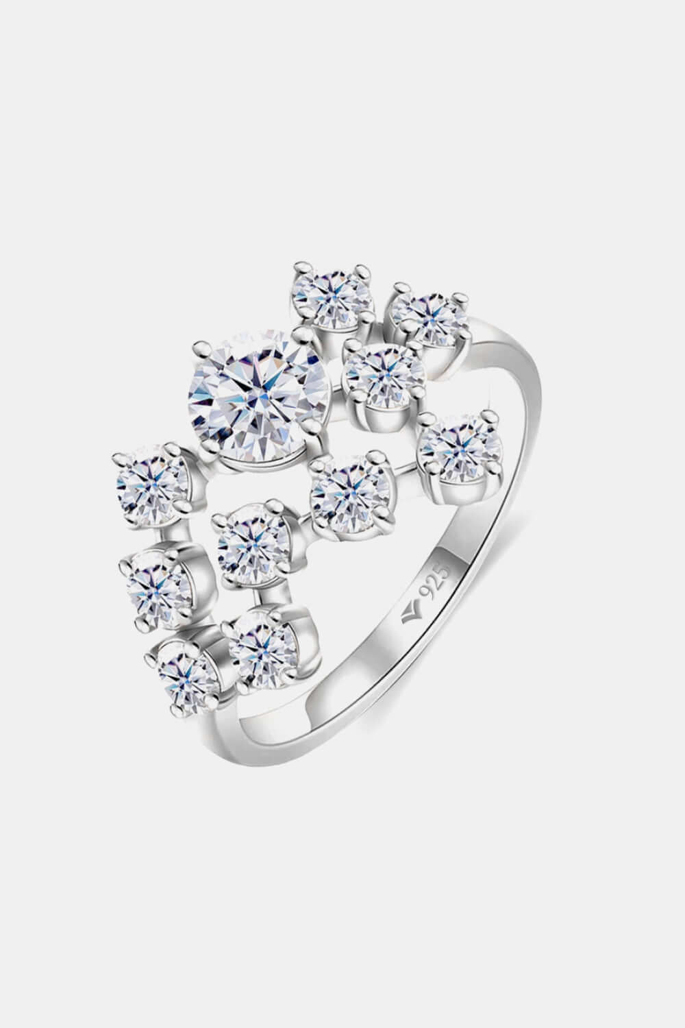 Elegant 1.2 Carat Moissanite Ring in 925 Sterling Silver with multiple stones, featuring minimalist design and platinum-plated finish.