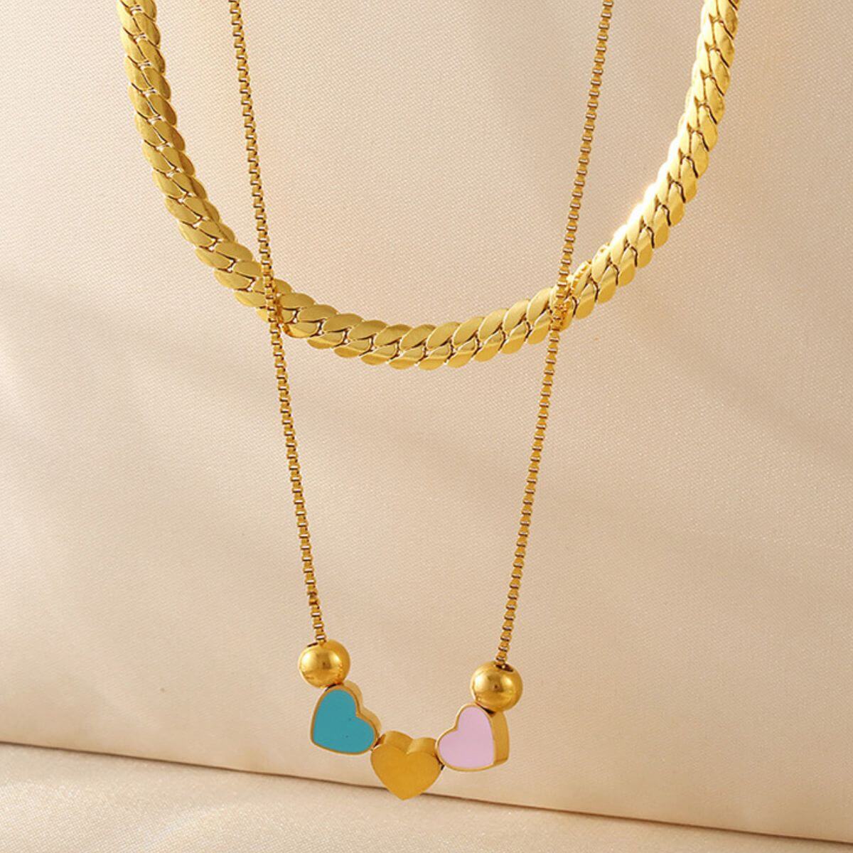 18K Gold-Plated Double Layered Heart Necklace - STUFF TREND