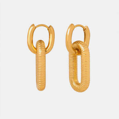 18K gold-plated titanium steel dangle earrings with textured loops, measuring 1.34 inches in length and weighing 0.6 oz.